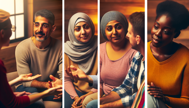 alt_text: A diverse group gathers in a warm, supportive space, highlighting connection and hope in burnout recovery.